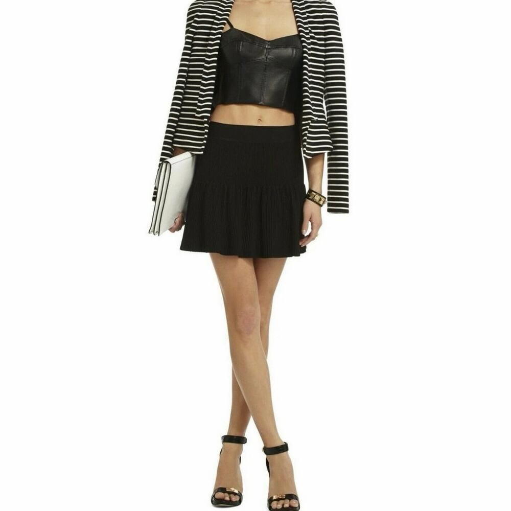BCBGMAXAZRIA SzM Valeri drop waist ruffled stretch knit skirt black New